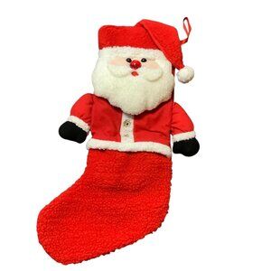 Vtg Santa Claus‎ Plush Christmas Stocking Musical Lights Up Battery Operated 21”